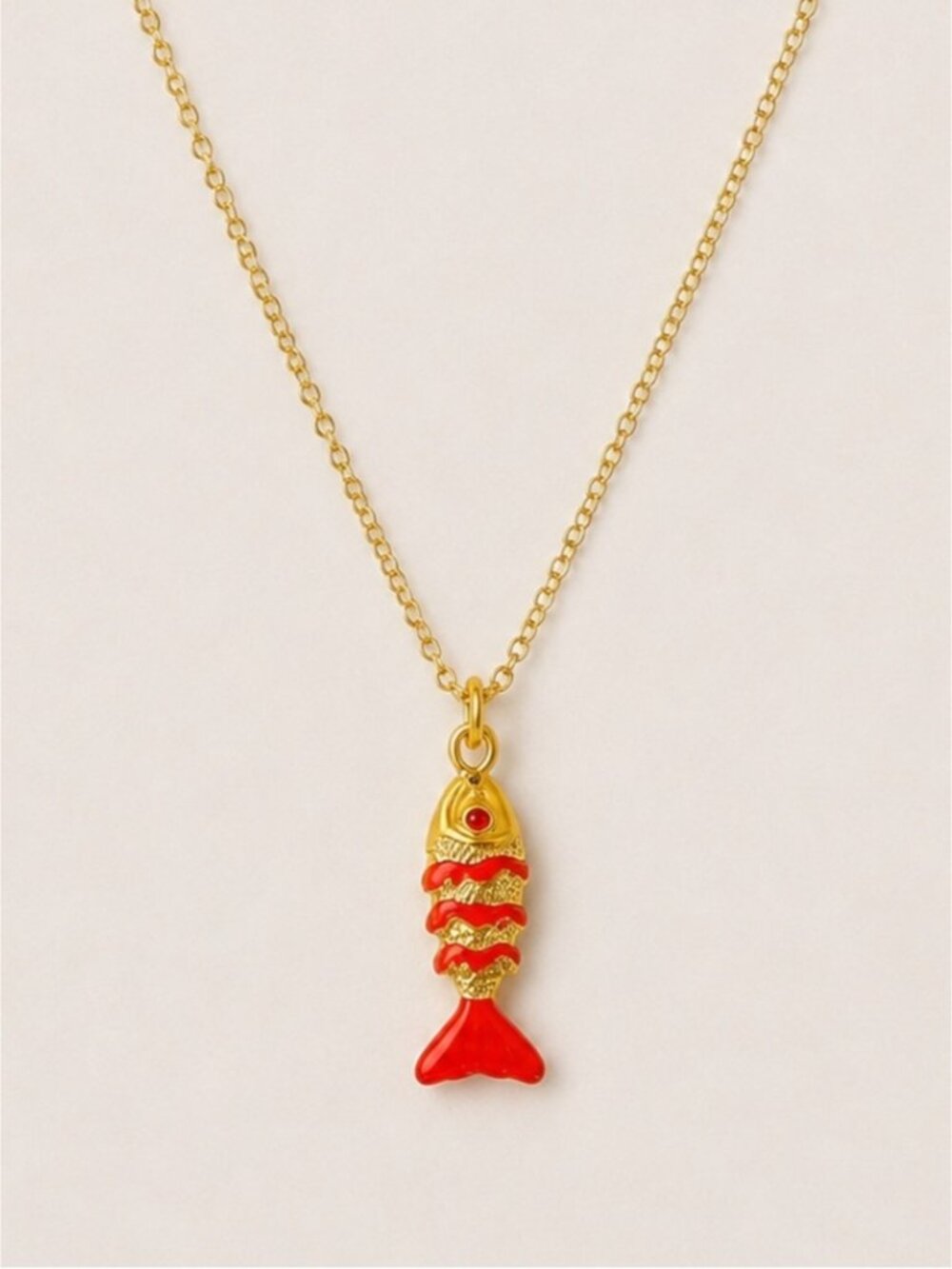 New! Coastal Preppy 18K Gold Plated Red Fish Sardine Necklace NWOT 5072